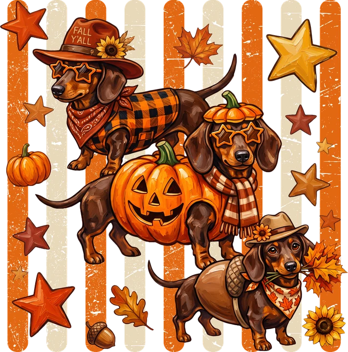 Autumn Dachshund Pumpkin Trio DTF Transfer