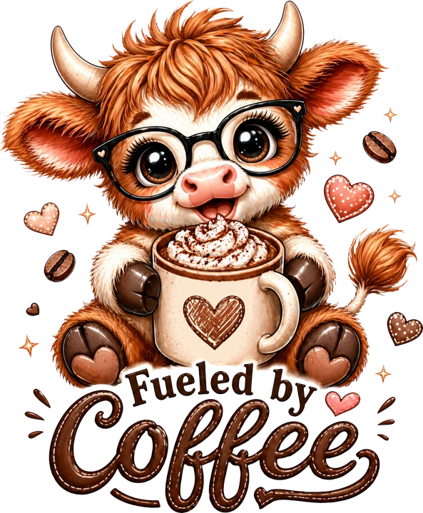 Cute Cow with Coffee DTF Transfer