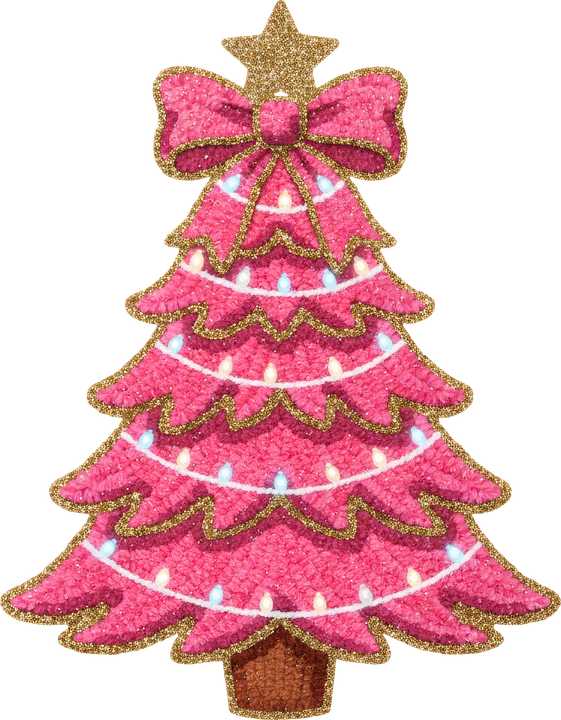Pink Glitter Christmas Tree DTF Transfer
