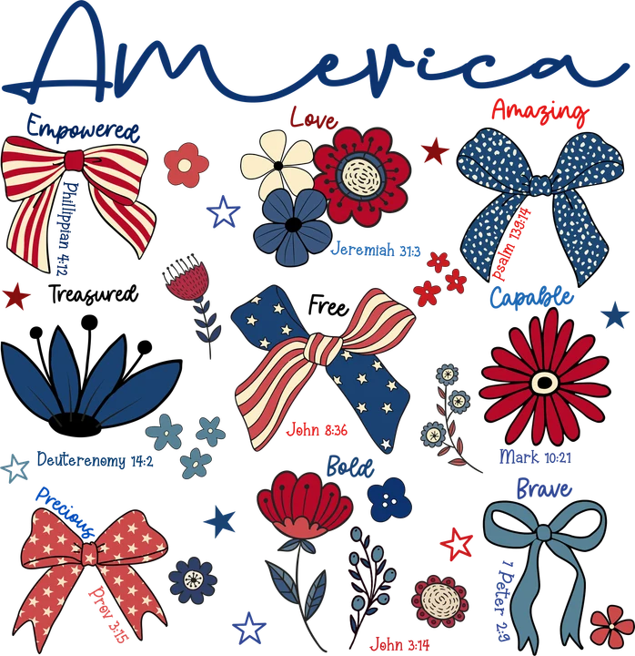Patriotic Bow & Flower DTF Transfer