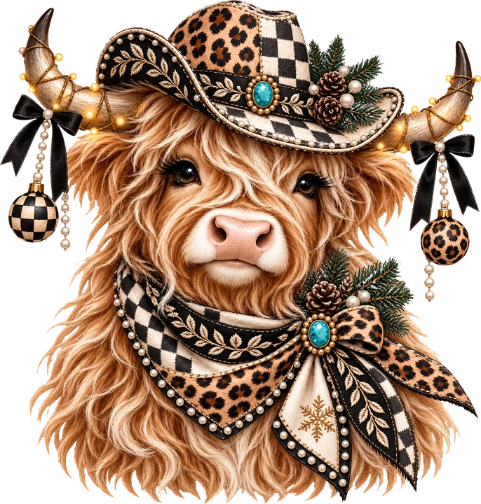 Cowboy Cow with Festive Decor DTF Transfer