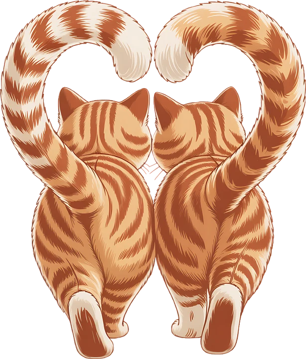 Two Cats Forming Heart with Tails DTF Transfer