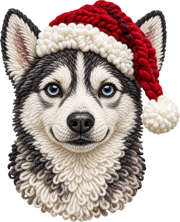 Dog in Knit Santa Hat DTF Transfer