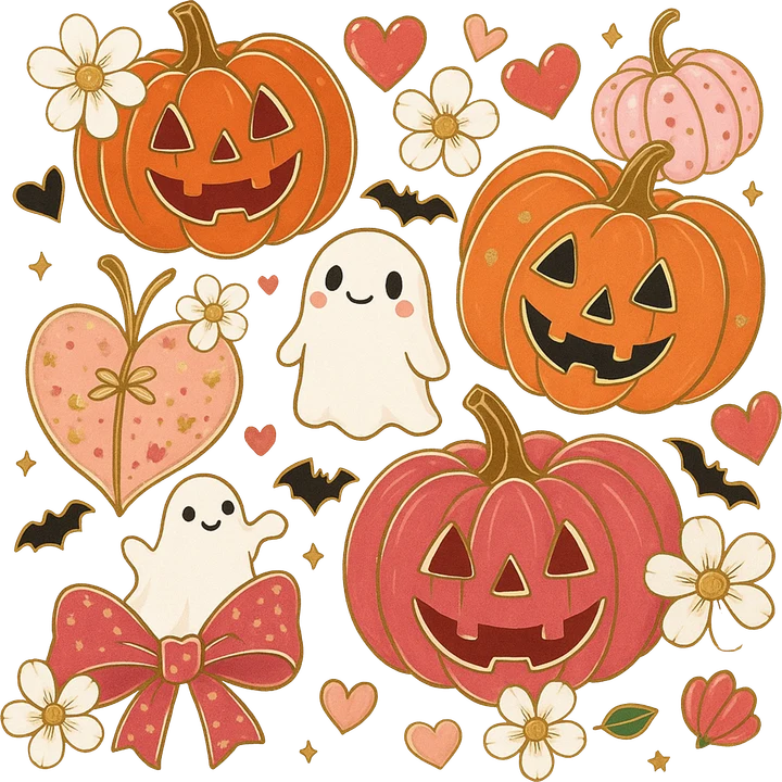 Cute Halloween Pumpkins and Ghosts DTF Transfer