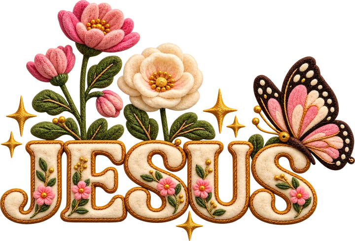 Jesus with Flowers and Butterfly DTF Transfer