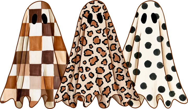 Mga multong may kayumanggi at puting kuwadrado, leopard print, at polka dots — DTF Transfer