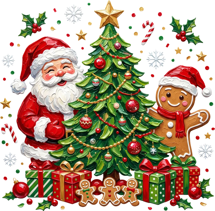 Santa, Gingerbread, and Tree DTF Transfer