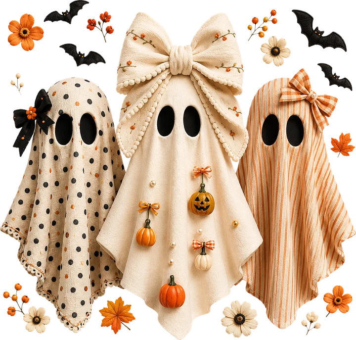 Cute Ghosts with Bow Decor DTF Transfer