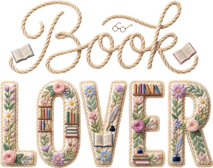 Book Lover embroidery-style DTF Transfer