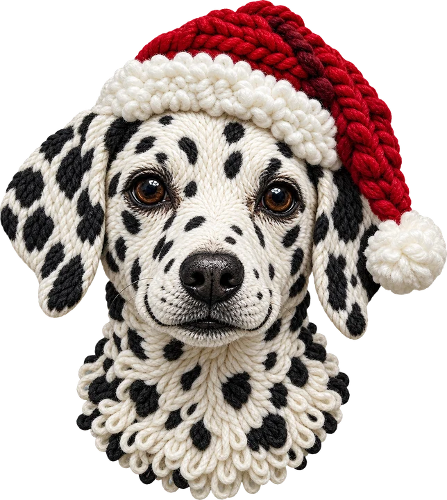 Dalmatian in Crochet Santa Hat DTF Transfer