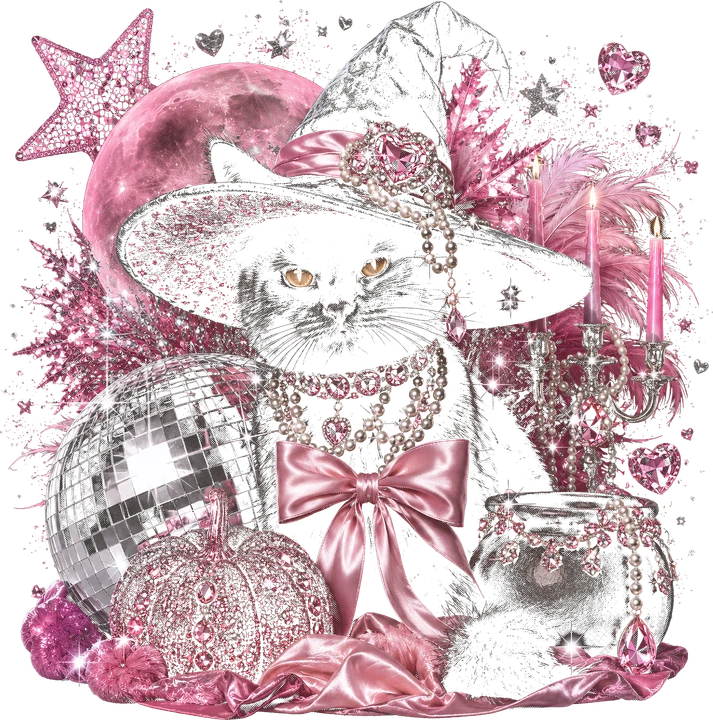 Pink Witch Cat DTF Transfer