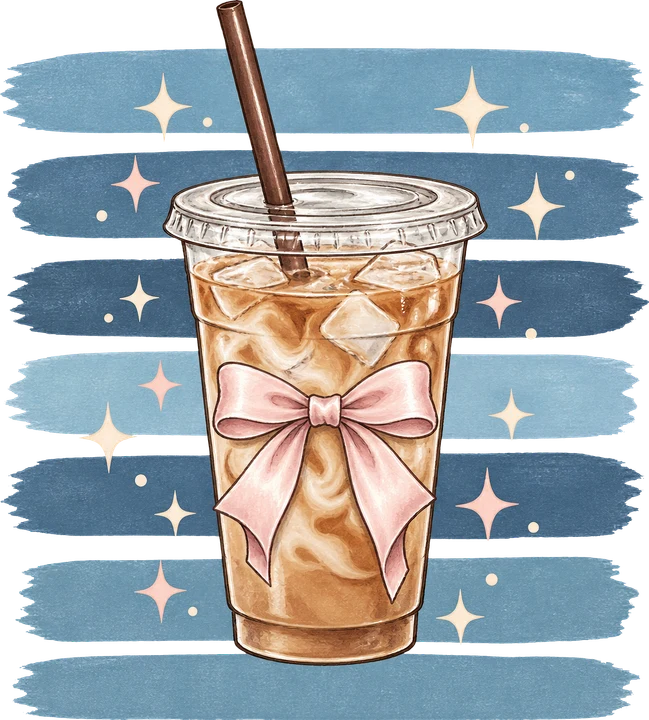 Iced Coffee with Pink Bow DTF Transfer