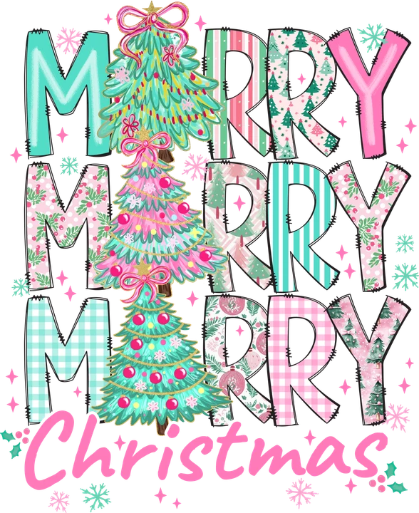 Merry Merry Merry Christmas Tree DTF Transfer