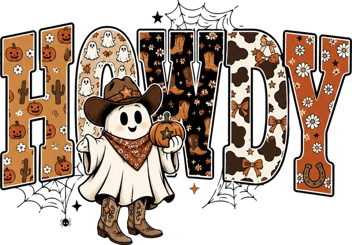 Cowboy Ghost Holding Pumpkin DTF Transfer
