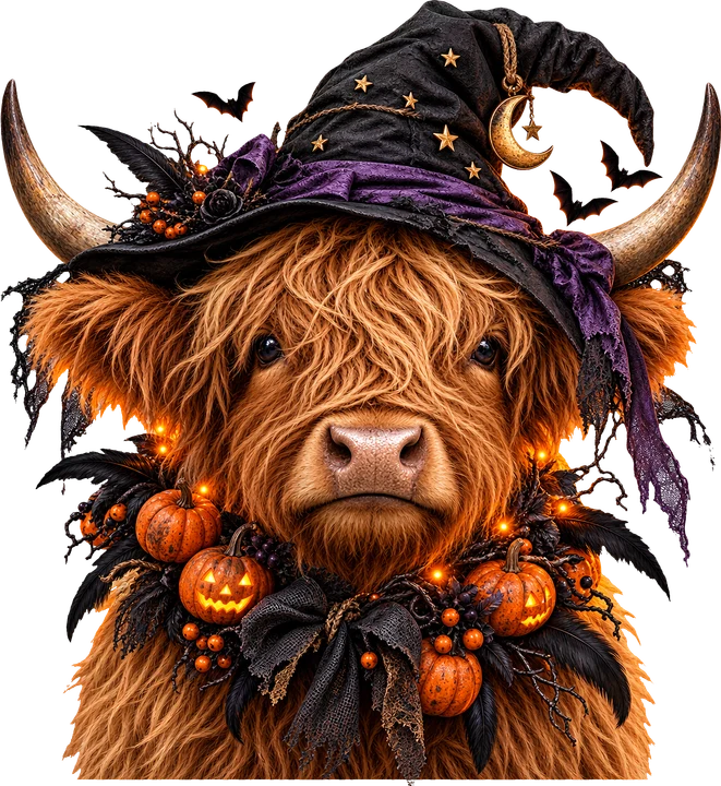 Witch Highland Cow DTF Transfer