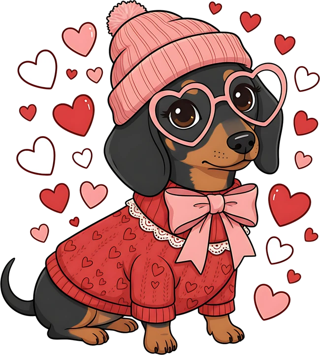 Cute Dachshund in Valentine's Outfit DTF Transfer