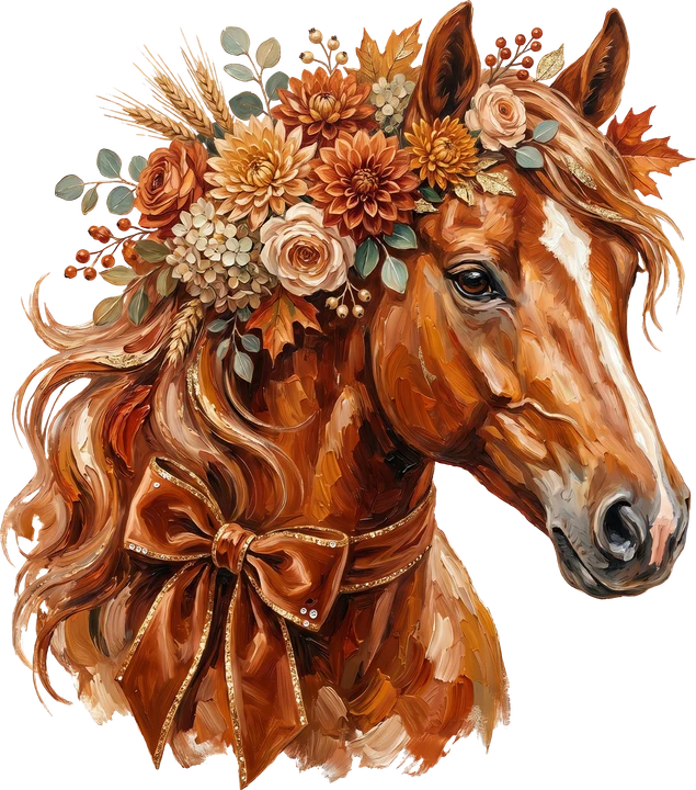 Autumn Horse with Floral Crown DTF Transfer