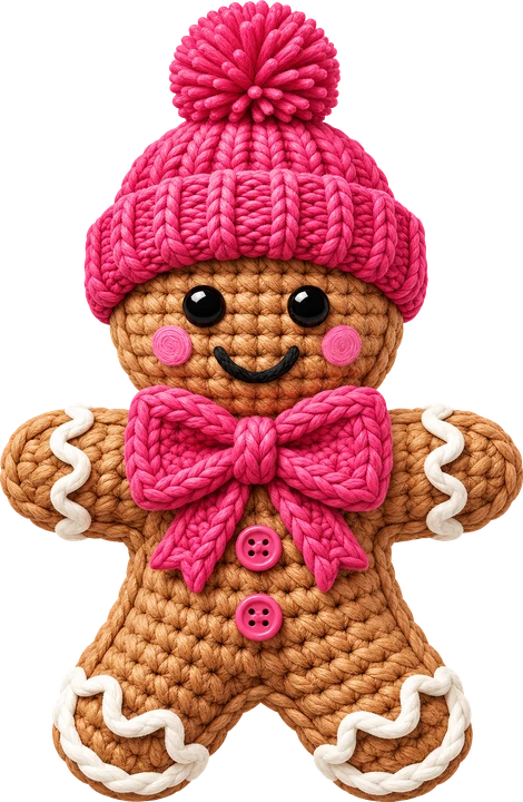 Gingerbread Man in Pink Hat DTF Transfer
