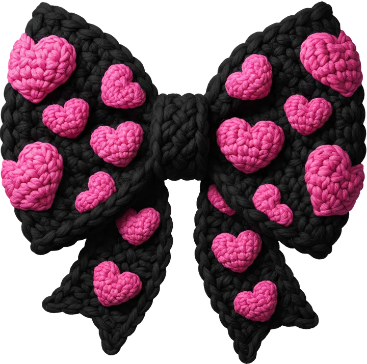 Pink Hearts on Black Bow DTF Transfer