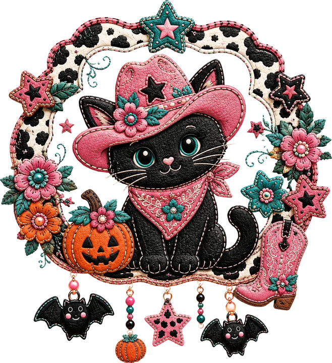 Cute Black Cat Cowboy DTF Transfer