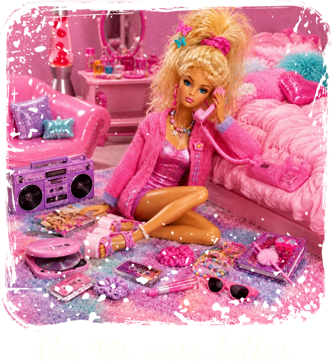 Pink 90s Doll with Phone DTF Transfer