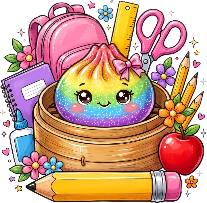 Rainbow Dumpling School Supplies DTF Transfer