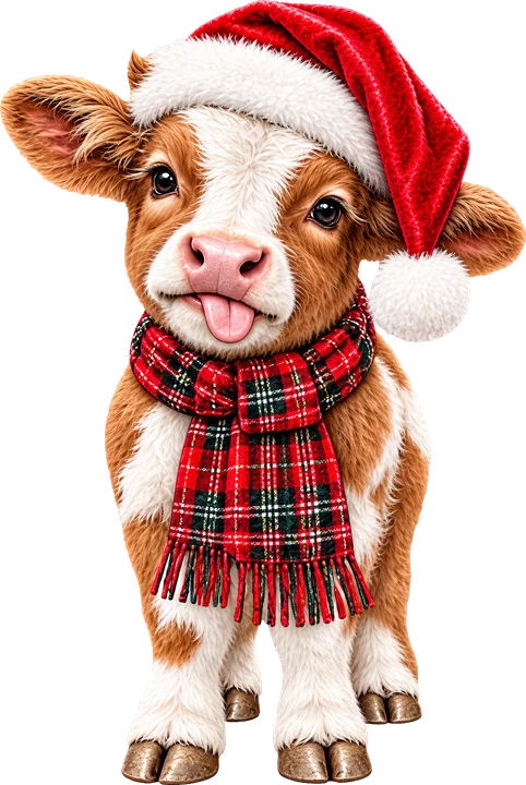 Cute Cow in Santa Hat DTF Transfer