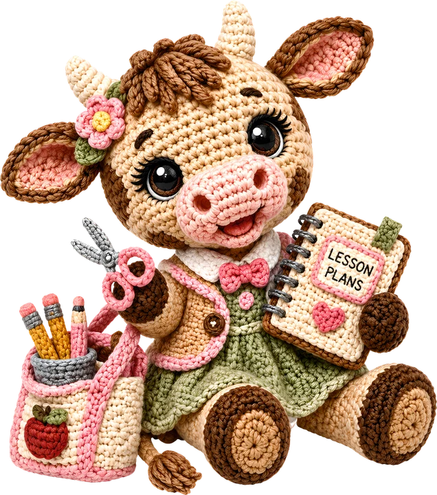 Crochet Cow Teacher DTF Transfer