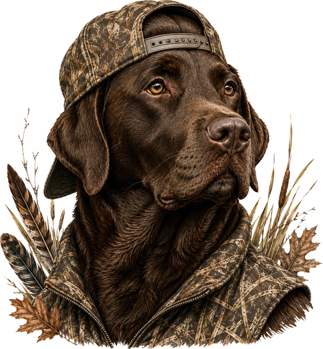 Chocolate Lab in Camo Gear DTF Transfer