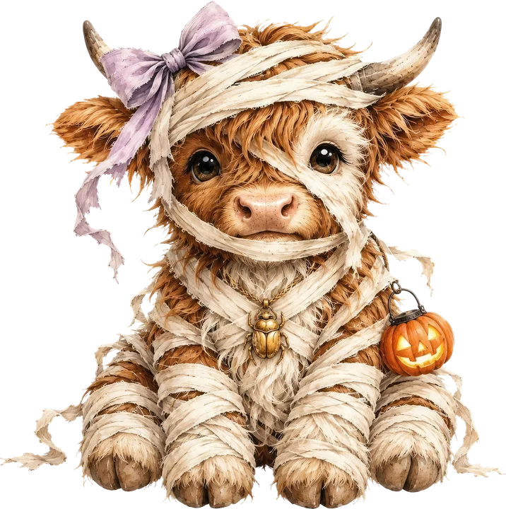 Mummy Cow with Pumpkin DTF Transfer