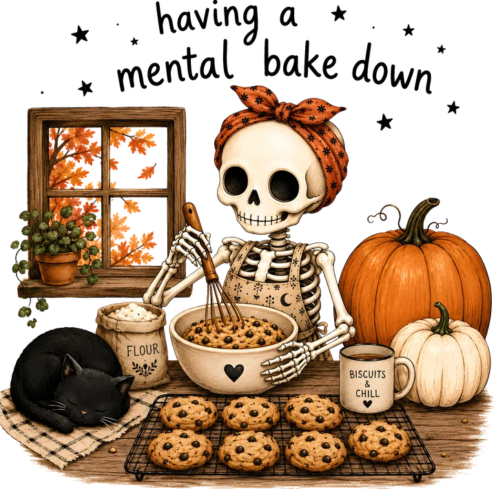 Skeleton Baker with Pumpkins DTF Transfer