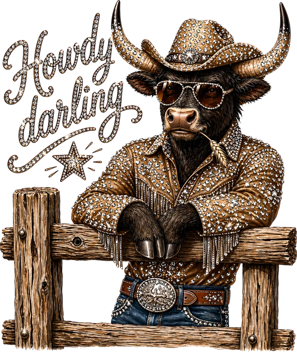 Cowboy Bull Howdy Darling DTF Transfer