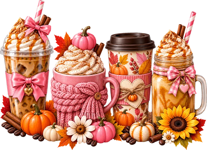 Autumn Drinks with Pumpkins DTF Transfer