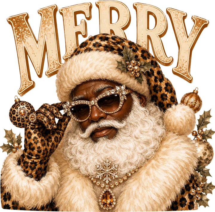 Papá Noel con estampado de leopardo festivo — Transfer DTF
