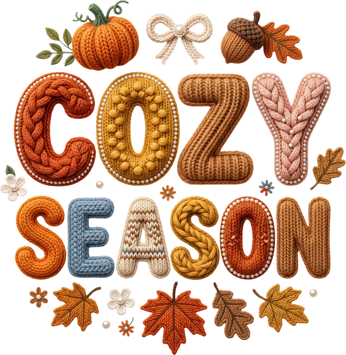 Teksto para sa mga produktong may temang "cozy season" na gawa sa knit (knitted) — DTF Transfer