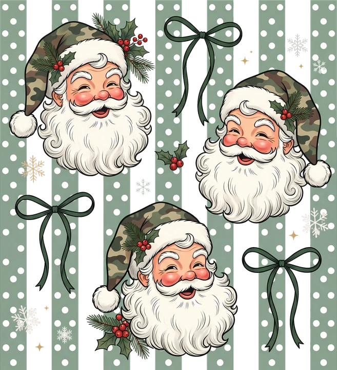 Camouflage Santa Heads DTF Transfer