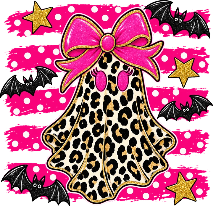 Leopardo fantasma con lazo rosa — Transfer DTF