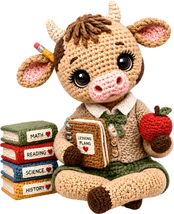 Crochet-Style Teacher Cow DTF Transfer