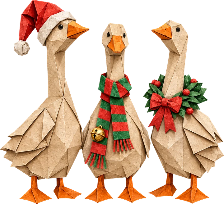 Pájaros de origami con atuendos festivos — Transfer DTF