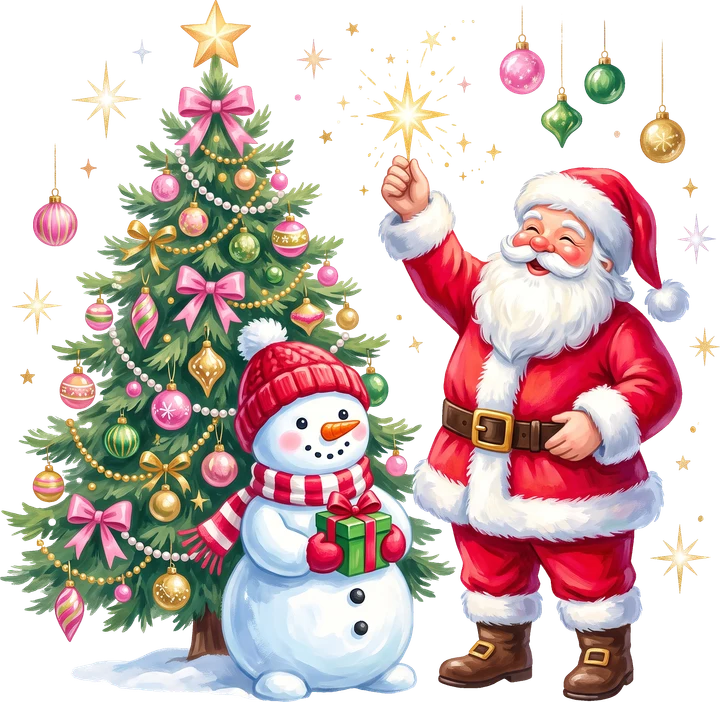 Santa and Snowman with Tree DTF Transfer