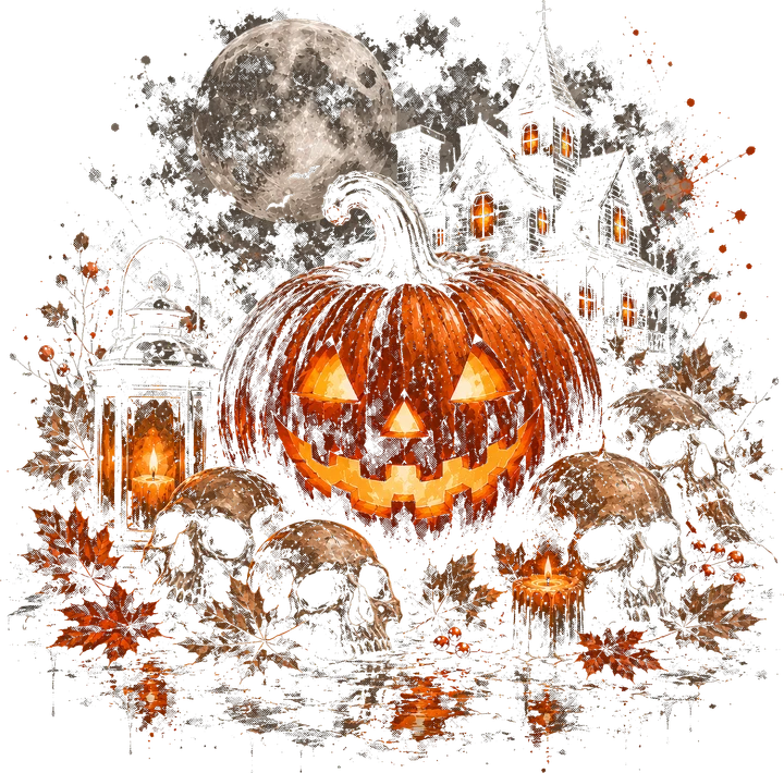 Haunted Pumpkin with Skulls DTF Transfer