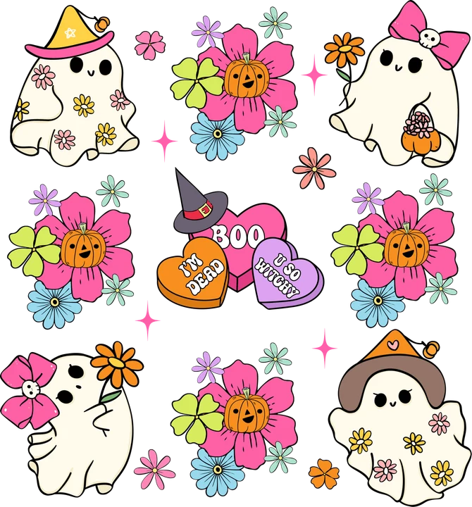 Cute Ghosts and Pumpkins DTF Transfer