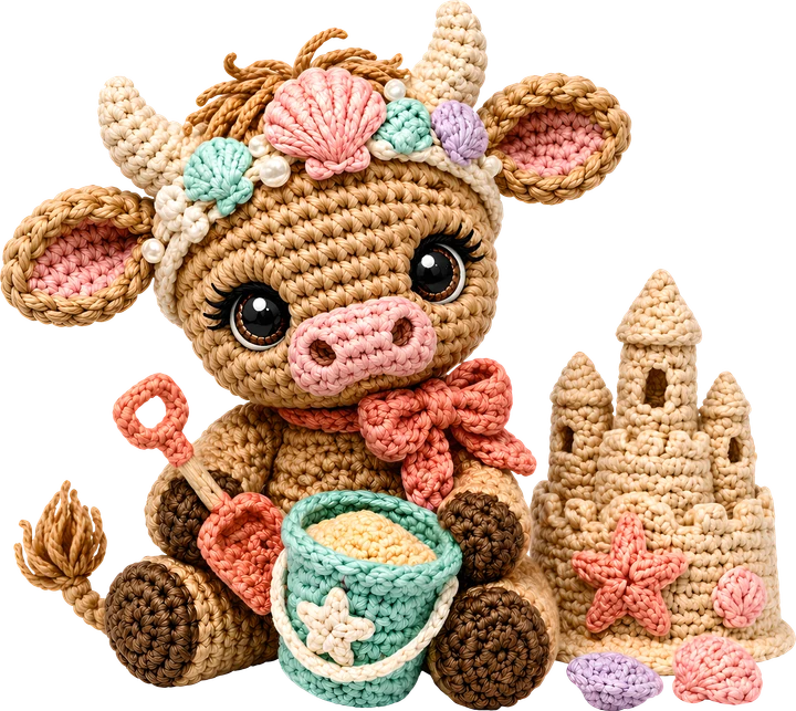 Crochet Cow at Beach DTF Transfer