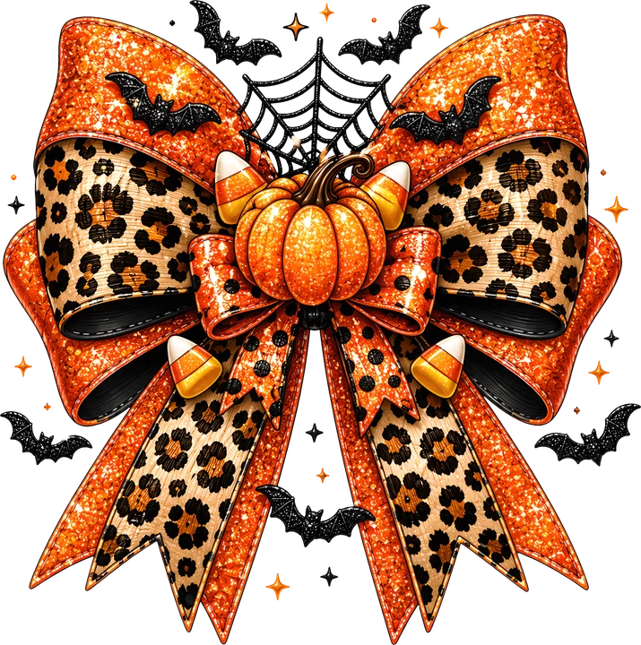 Lazo con estampado de leopardo y motivos de calabaza — Transfer DTF