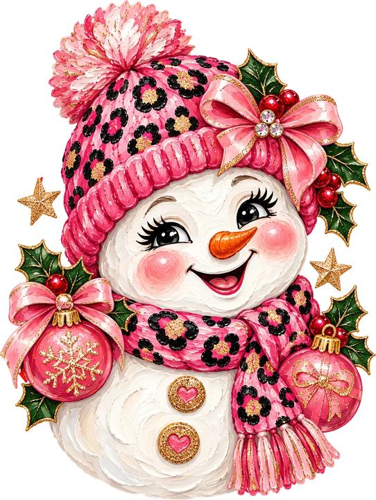 Snowman in Pink Leopard DTF Transfer