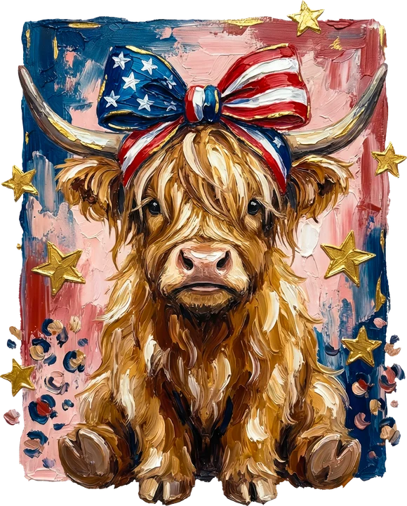 Patriotic Highland Cow DTF Transfer