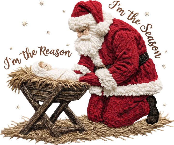 Santa Kneeling by Baby in Manger DTF Transfer