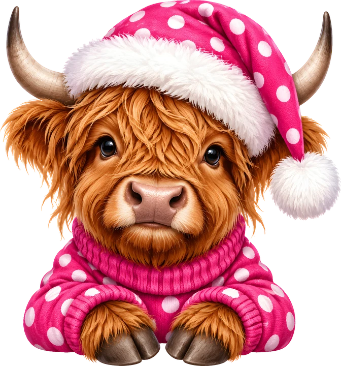 Cute Highland Cow in Pink DTF Transfer
