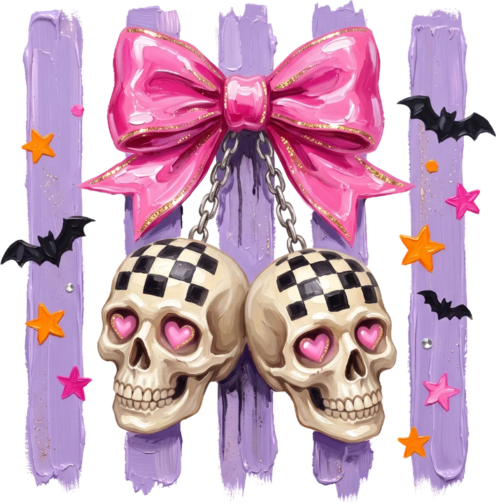 Lazo rosa con calaveras a cuadros — Transfer DTF