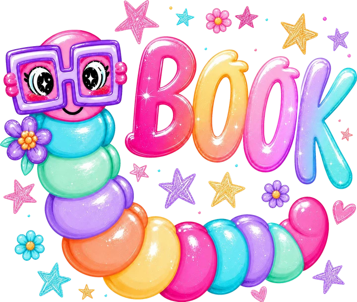 Rainbow Bookworm DTF Transfer